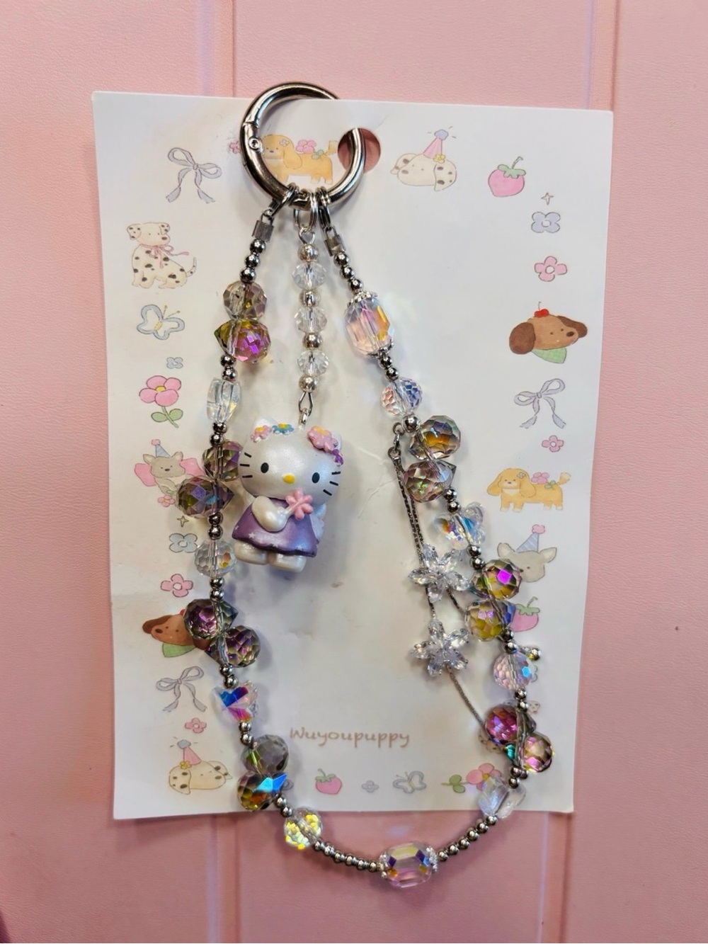 Hello Kitty Iridescent Beaded Bag Charm in Purple and Pink
